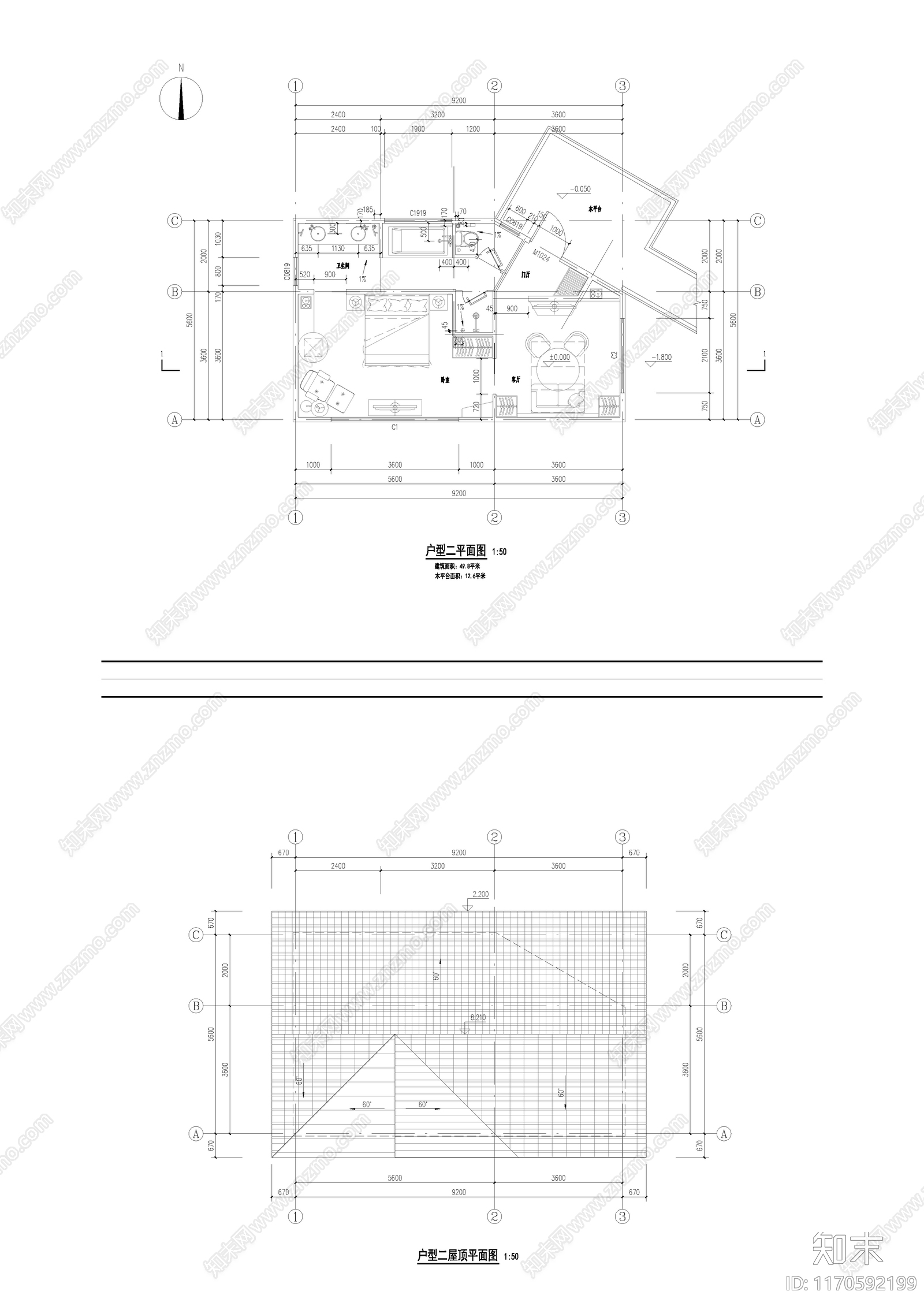 现代轻奢民宿建筑cad施工图下载【ID:1170592199】