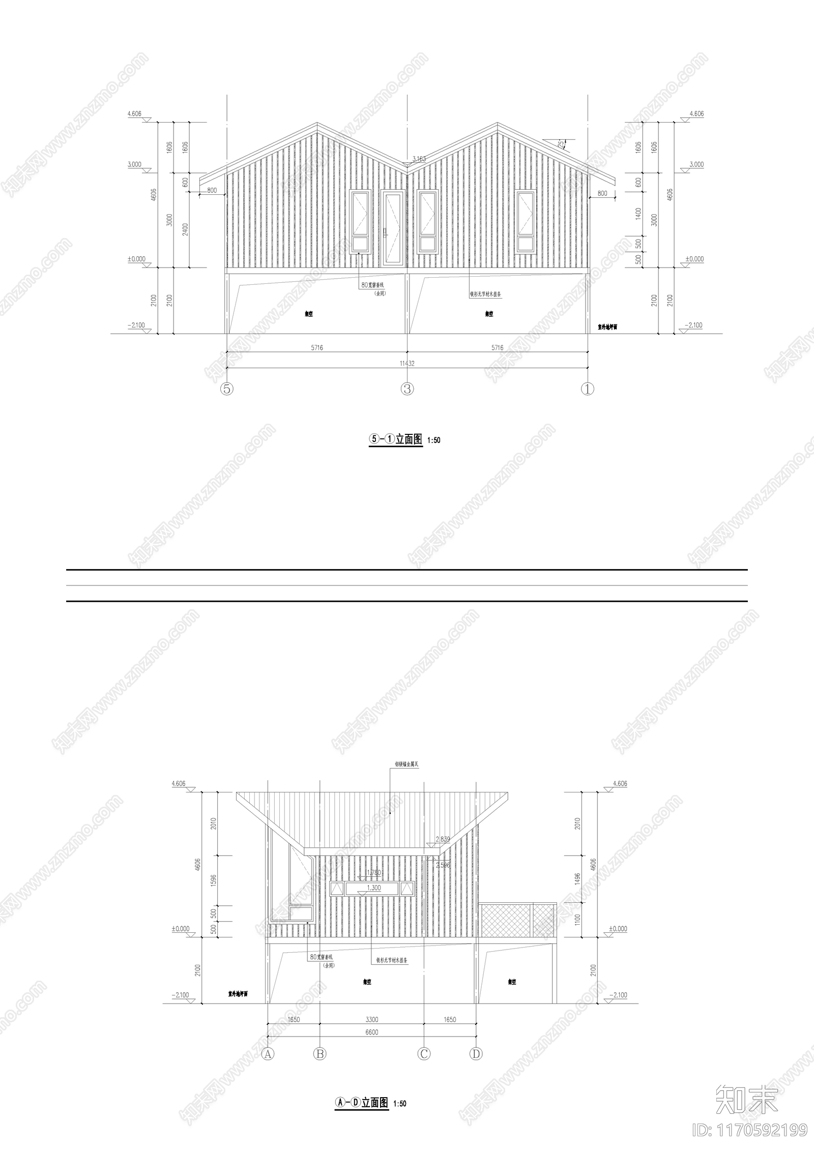 现代轻奢民宿建筑cad施工图下载【ID:1170592199】