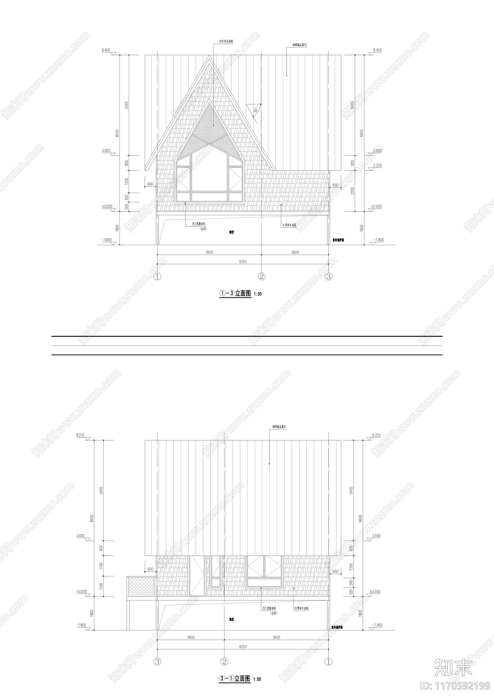 现代轻奢民宿建筑cad施工图下载【ID:1170592199】