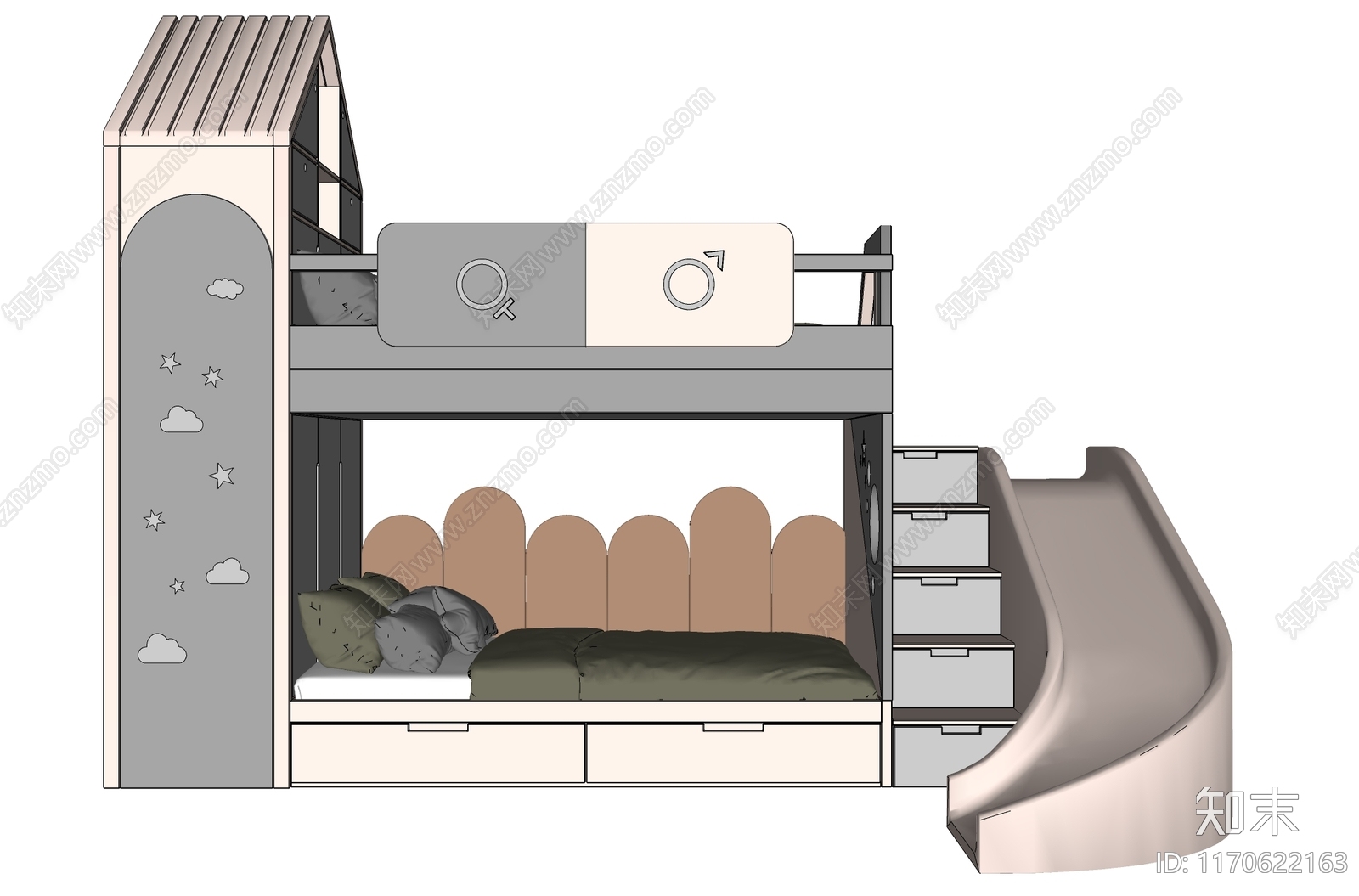 现代儿童床SU模型下载【ID:1170622163】