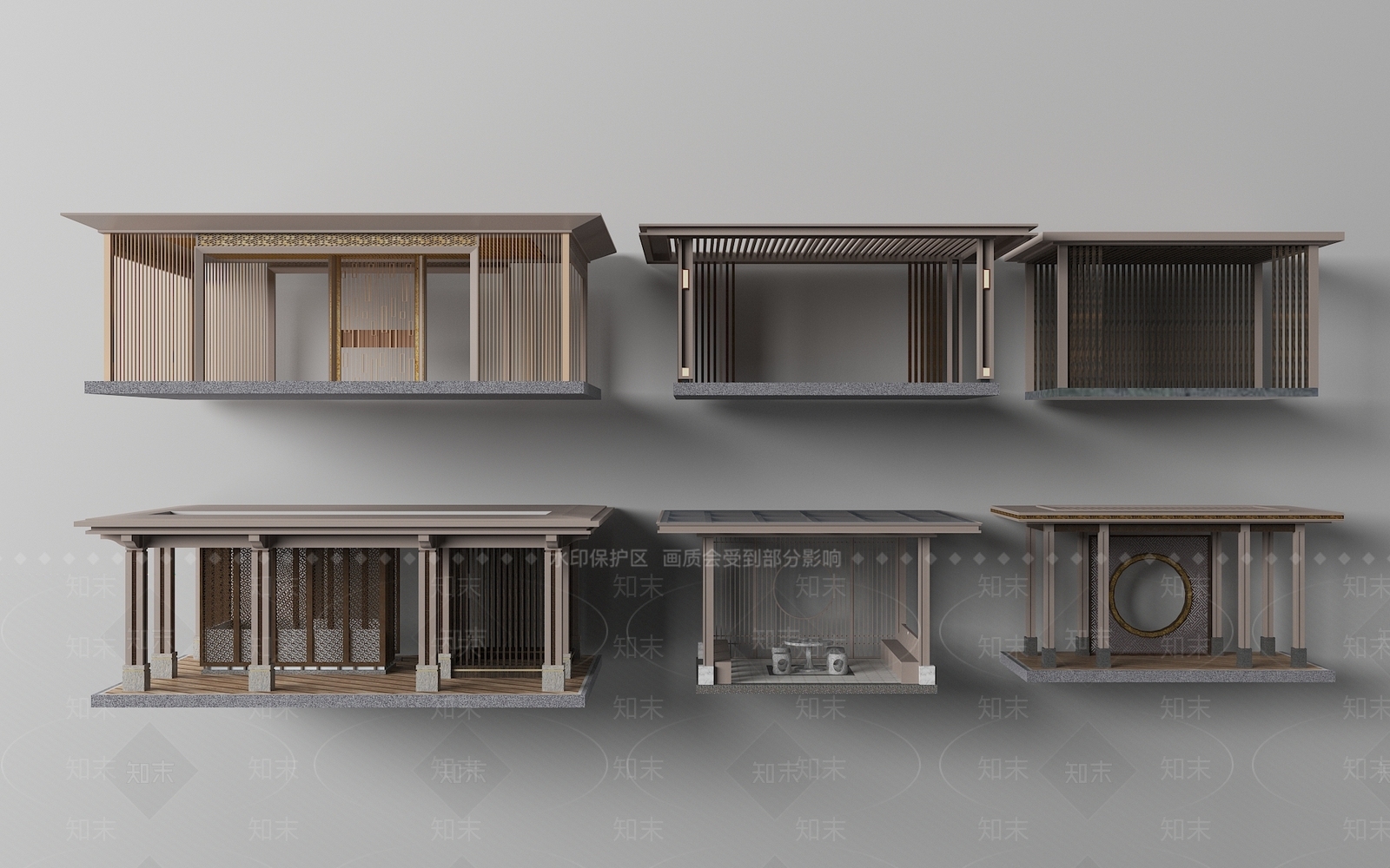 中式廊架3D模型下载【ID:1170626374】
