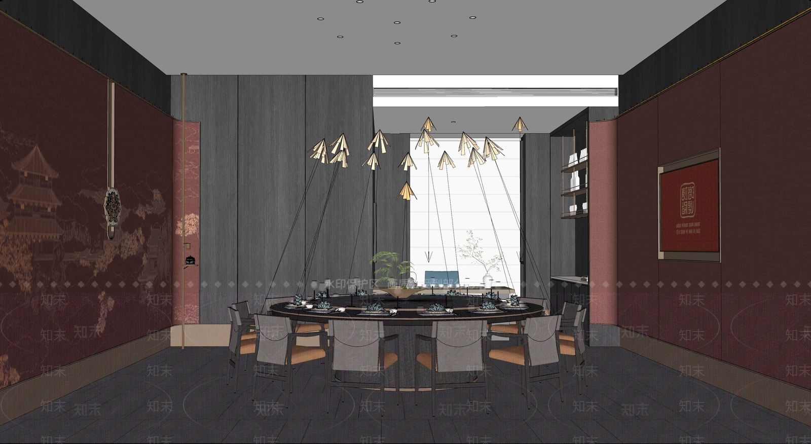 新中式轻奢中餐厅SU模型下载【ID:1170629399】