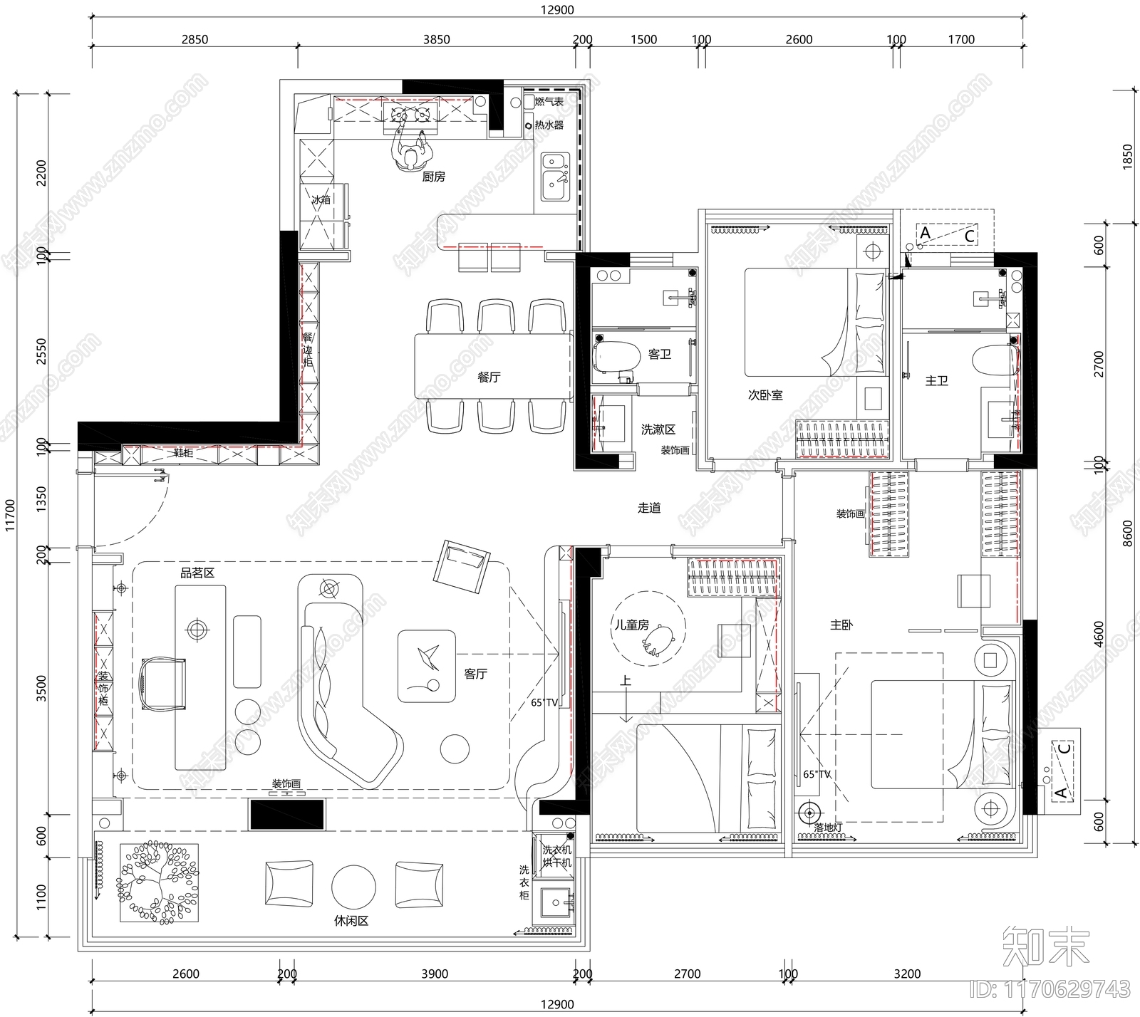 新中式现代整体家装空间cad施工图下载【ID:1170629743】