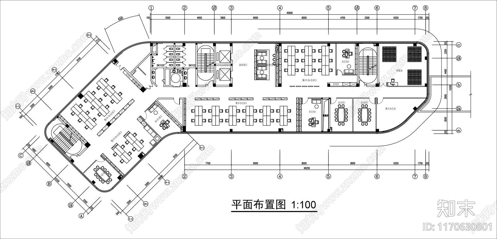 现代整体办公空间cad施工图下载【ID:1170630801】