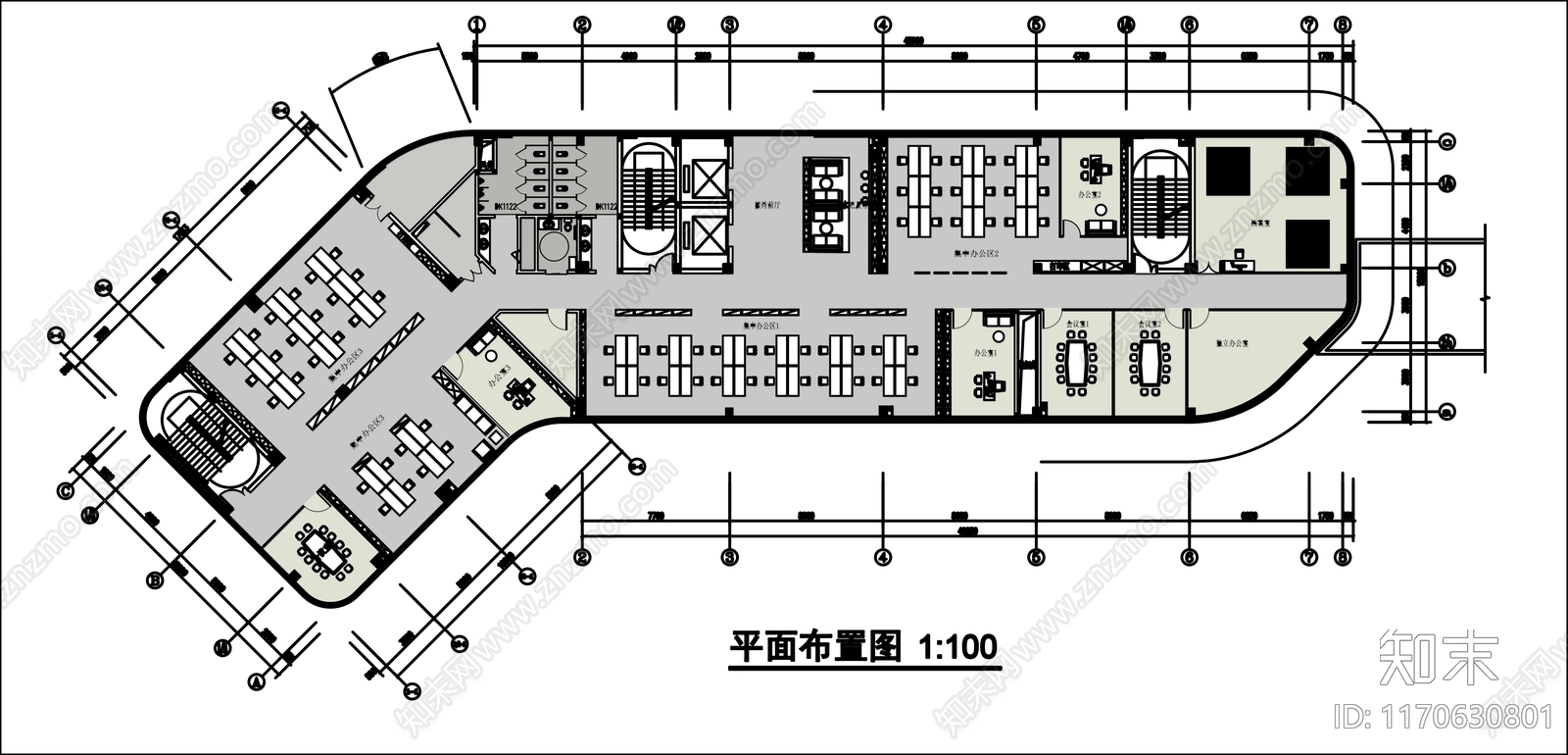 现代整体办公空间施工图下载【ID:1170630801】
