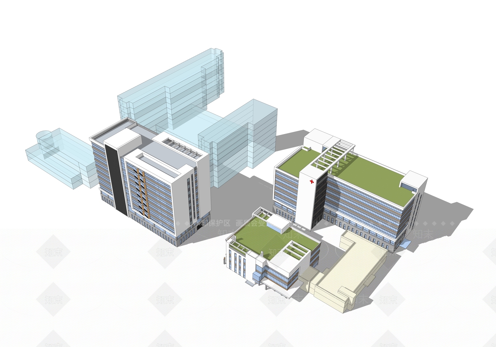 现代医院建筑SU模型下载【ID:1170631573】