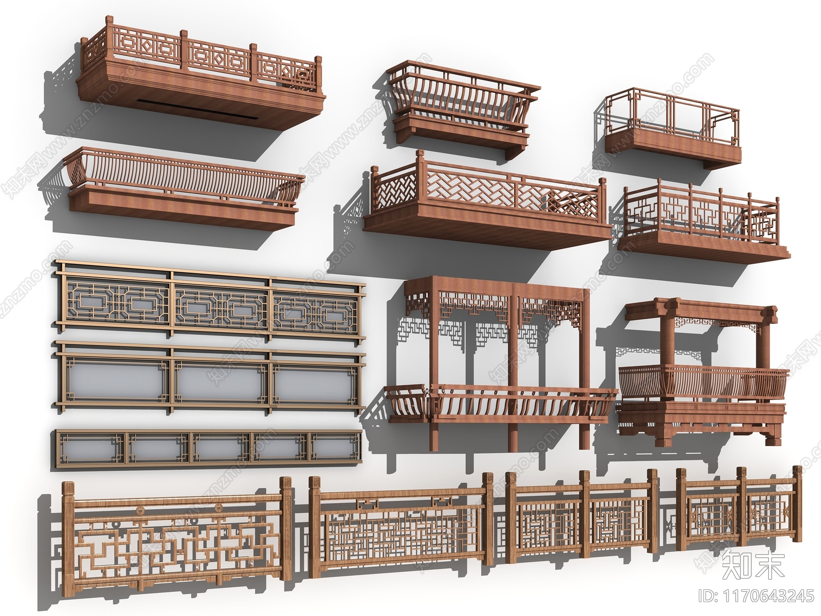 新中式中式栏杆3D模型下载【ID:1170643245】