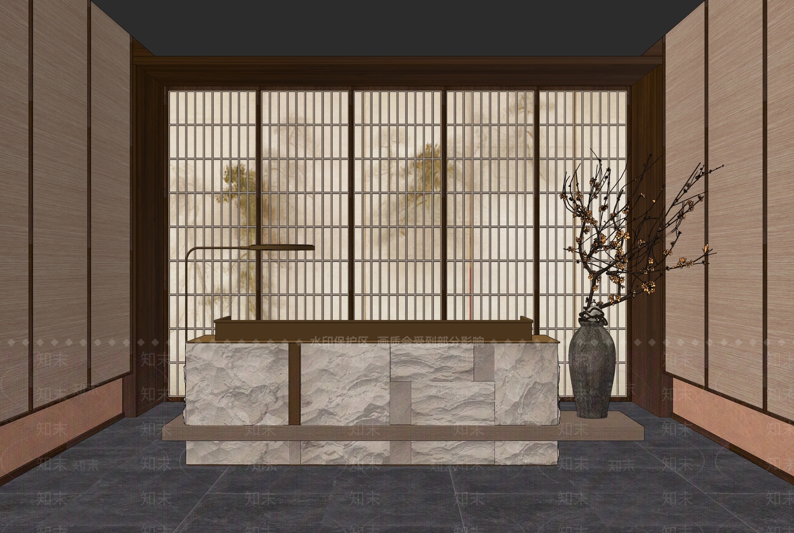新中式现代办事大厅SU模型下载【ID:1170653167】