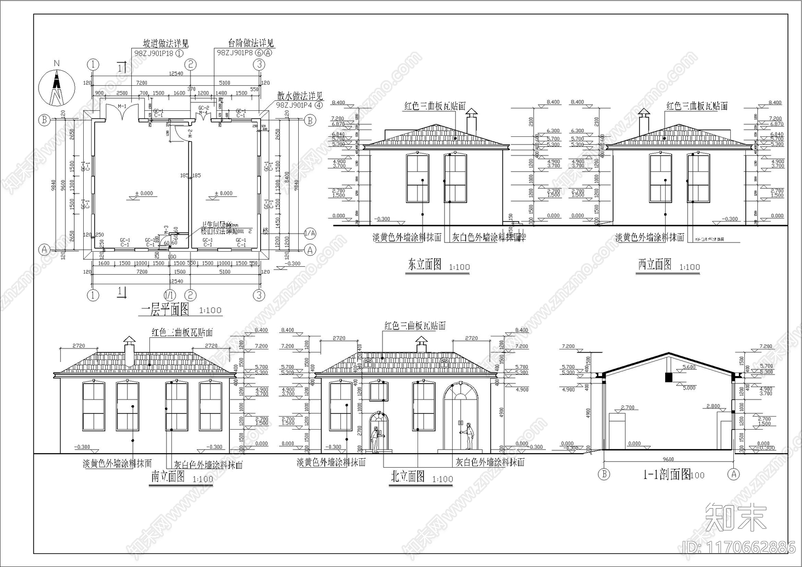 现代别墅建筑cad施工图下载【ID:1170662886】