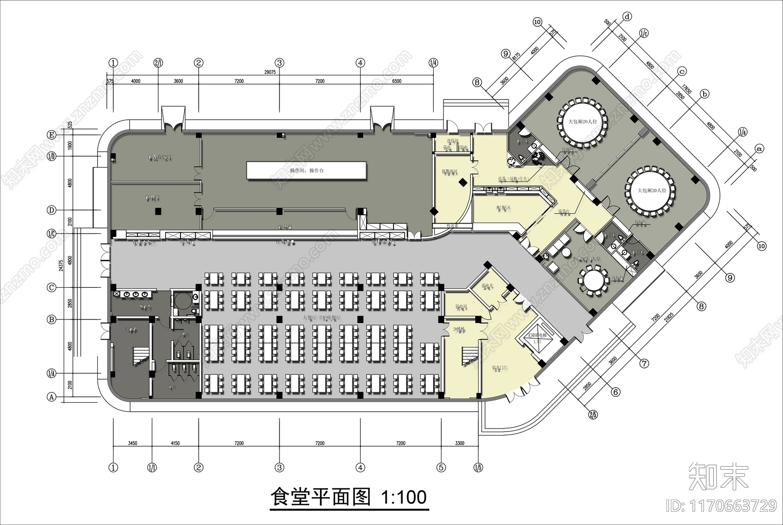 现代食堂cad施工图下载【ID:1170663729】