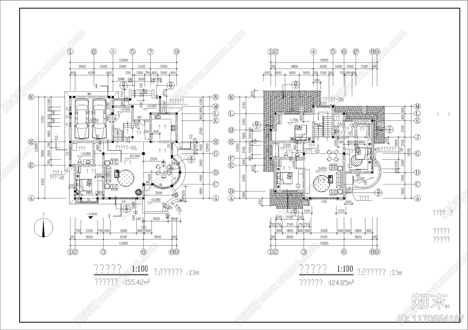 新中式美式别墅建筑cad施工图下载【ID:1170664167】