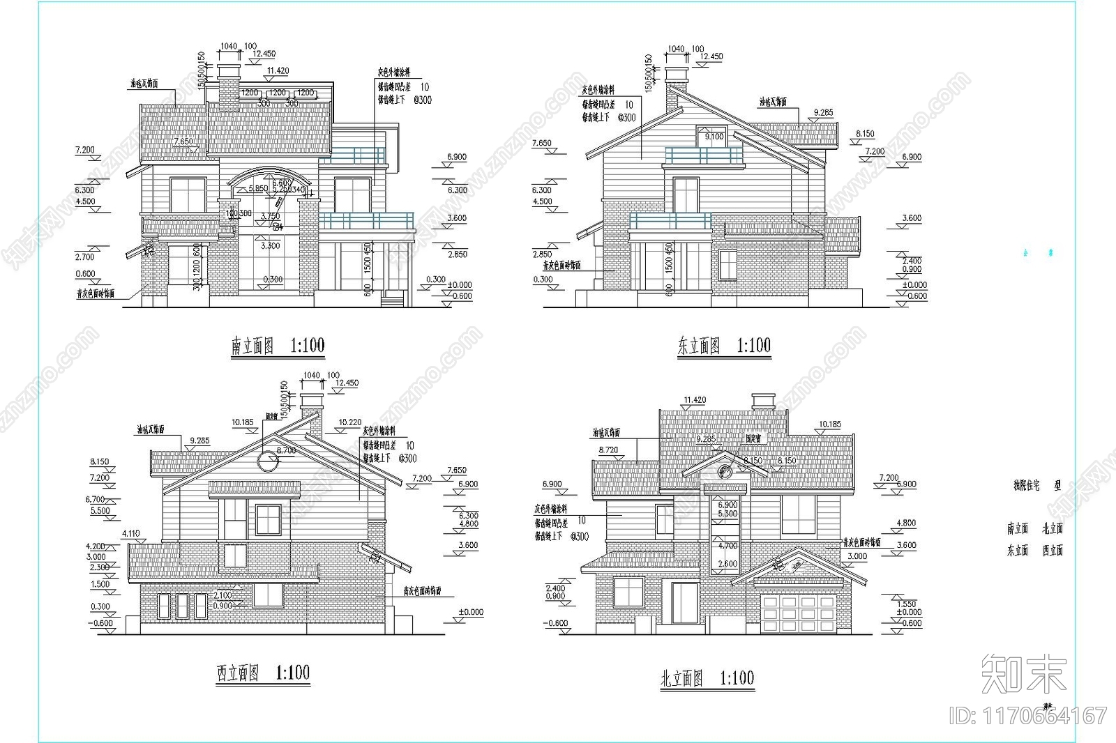 新中式美式别墅建筑cad施工图下载【ID:1170664167】