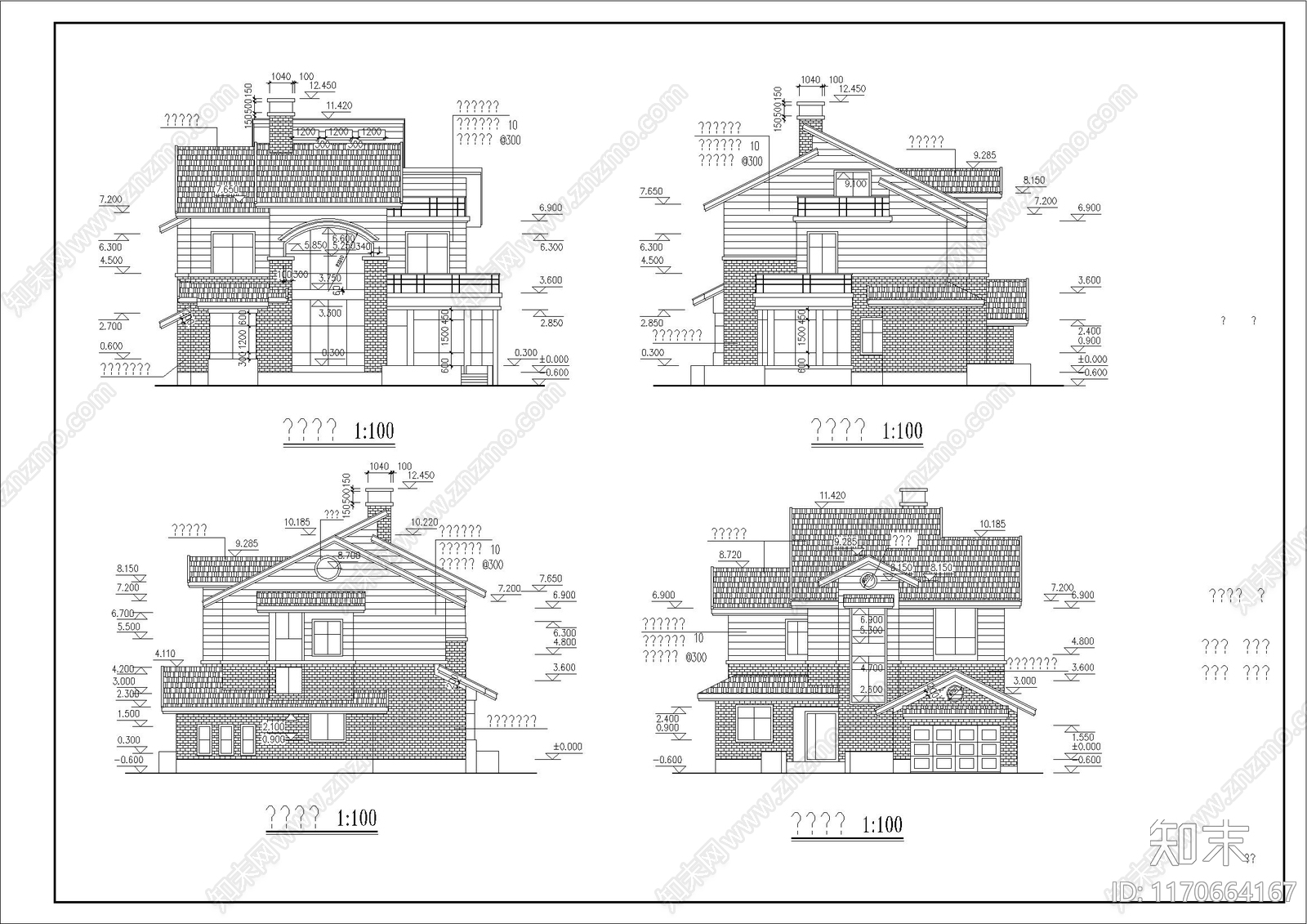 新中式美式别墅建筑cad施工图下载【ID:1170664167】