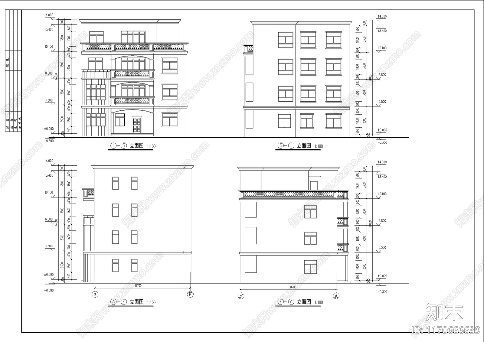 简欧别墅建筑cad施工图下载【ID:1170666639】