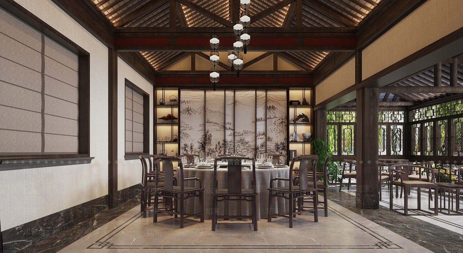 新中式中餐厅3D模型下载【ID:1214732518】