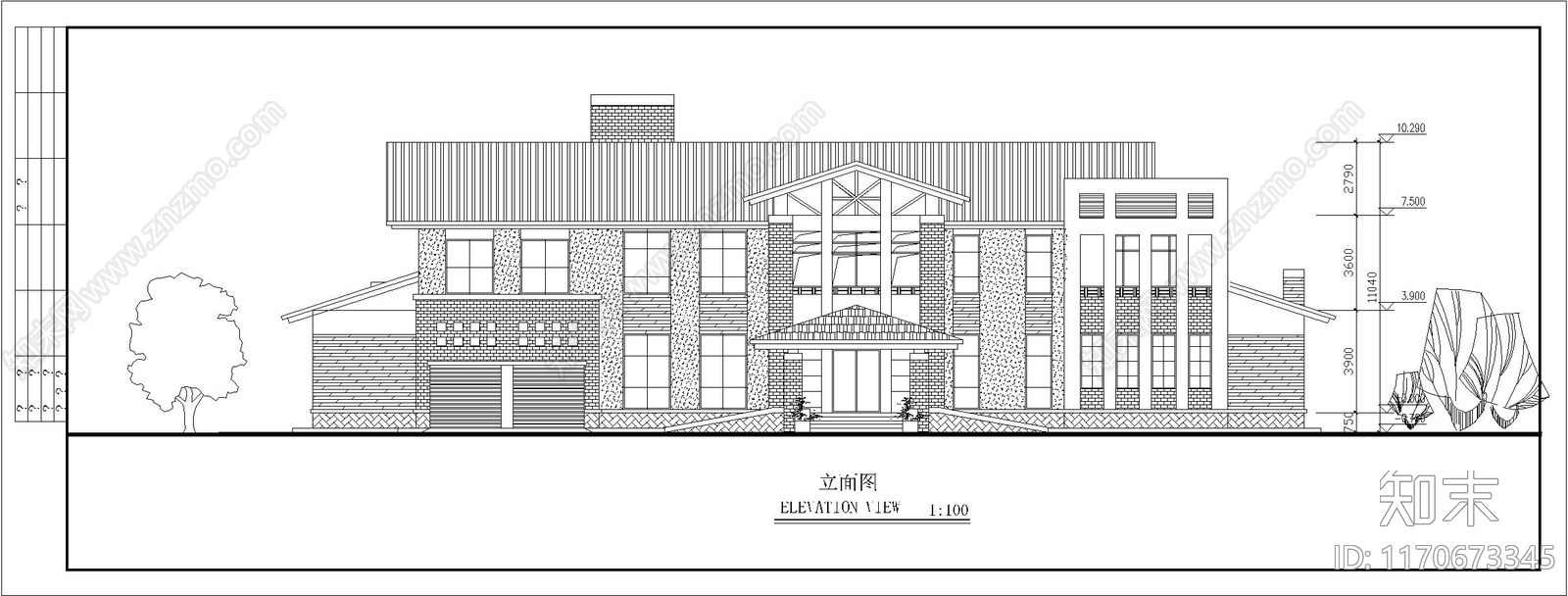 现代美式别墅建筑cad施工图下载【ID:1170673345】