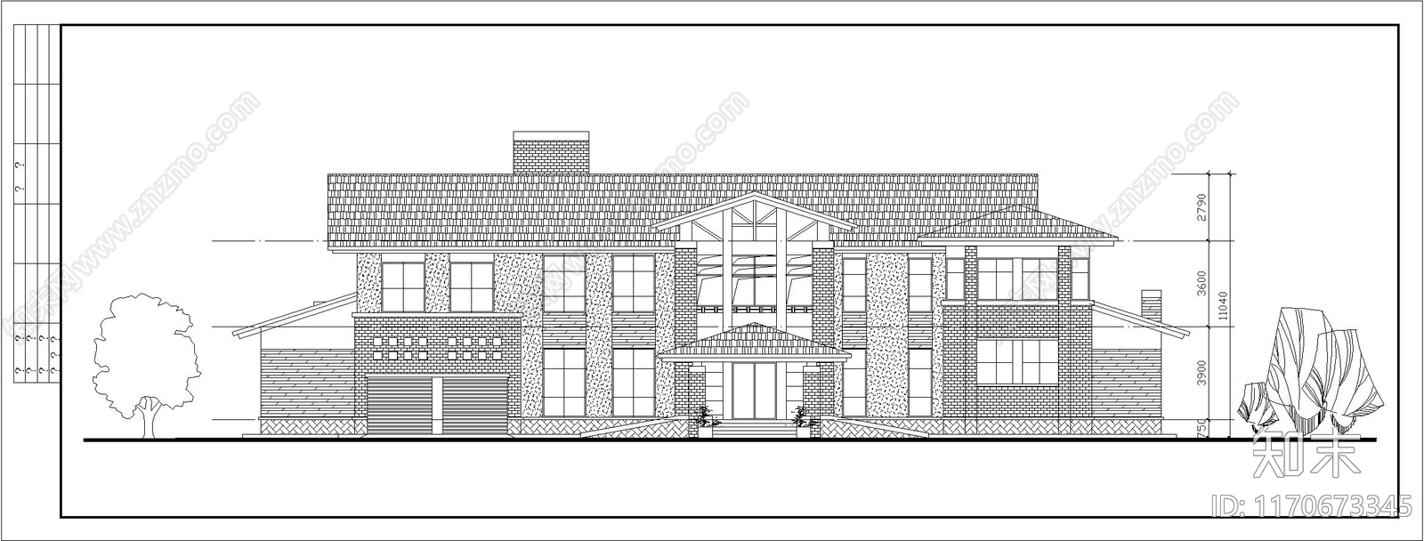 现代美式别墅建筑cad施工图下载【ID:1170673345】