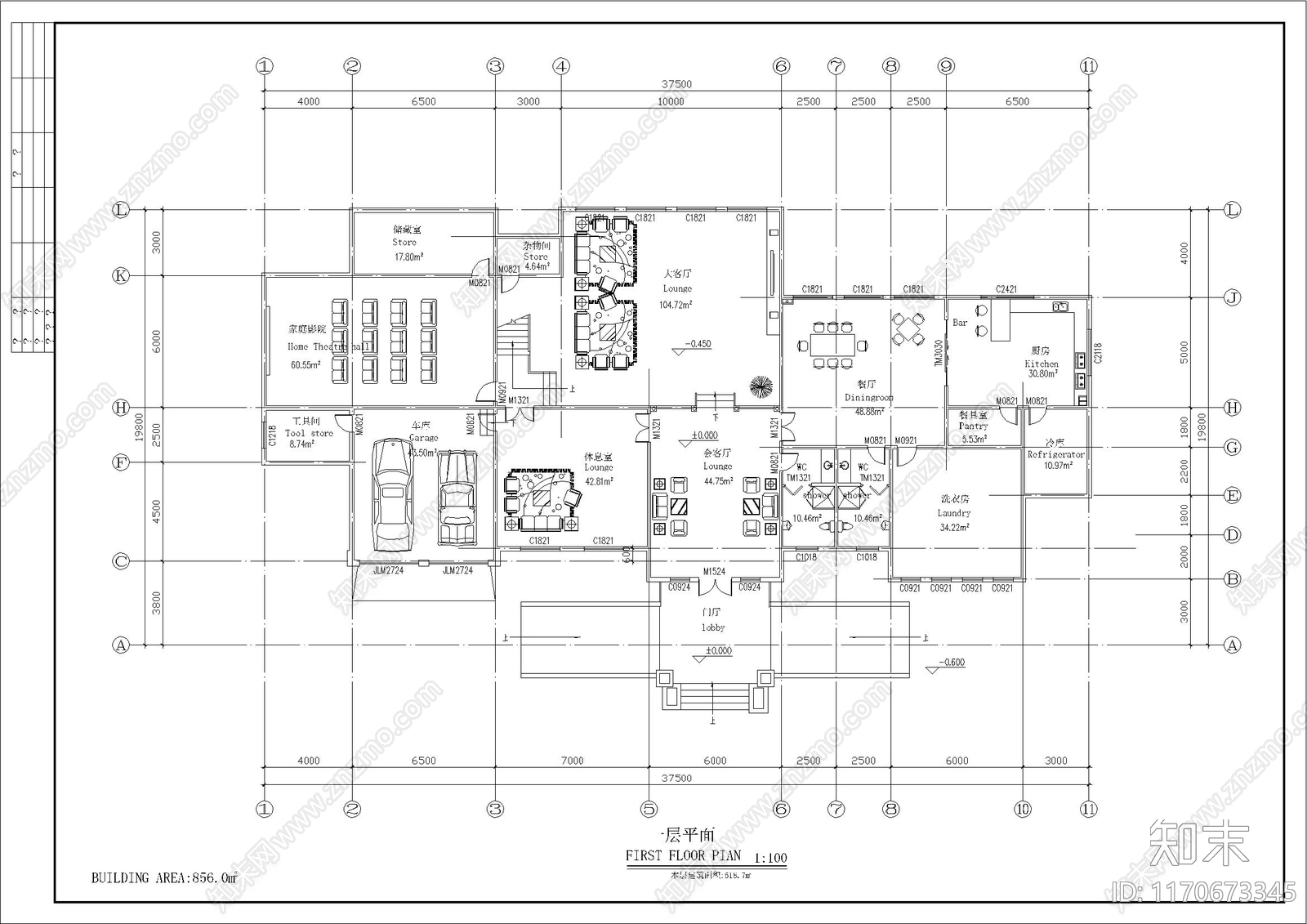 现代美式别墅建筑cad施工图下载【ID:1170673345】