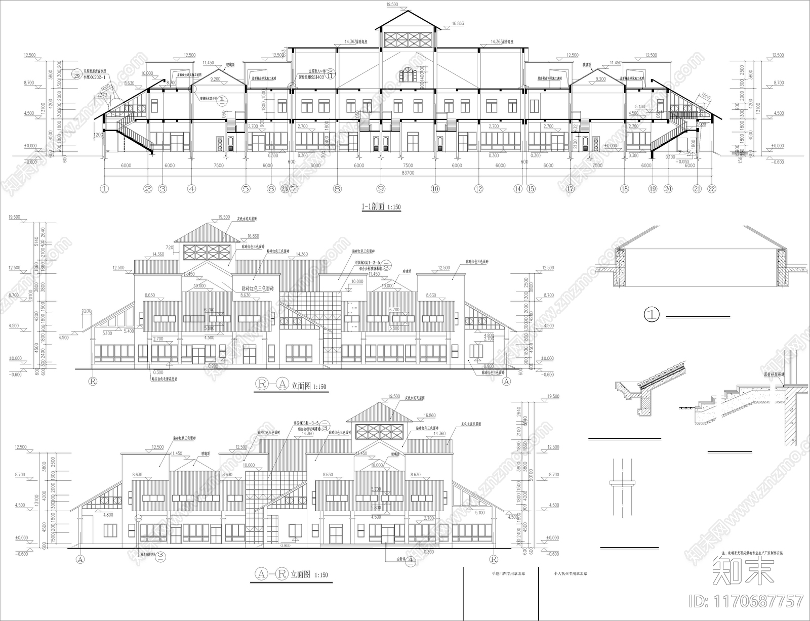 现代美式别墅建筑cad施工图下载【ID:1170687757】