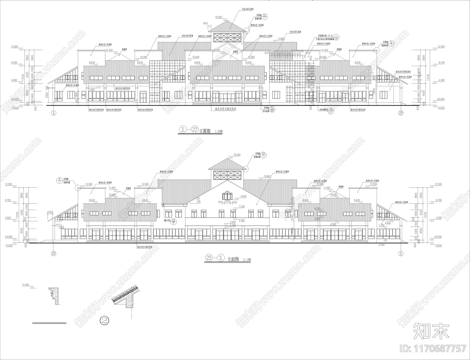 现代美式别墅建筑cad施工图下载【ID:1170687757】