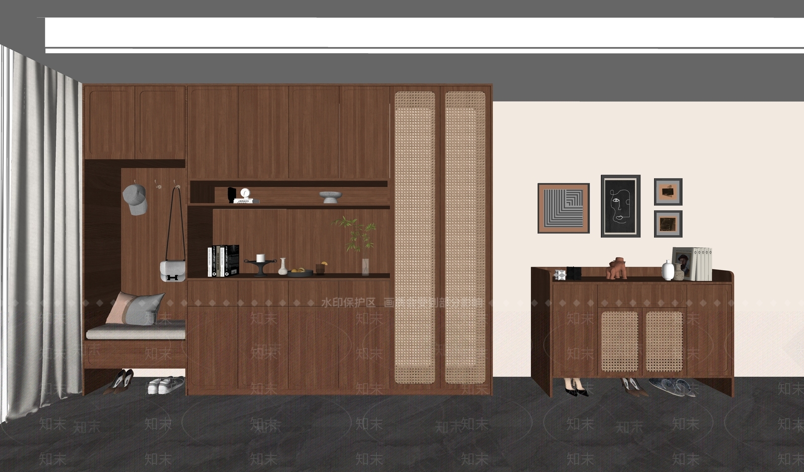 新中式中古鞋柜SU模型下载【ID:1170684863】
