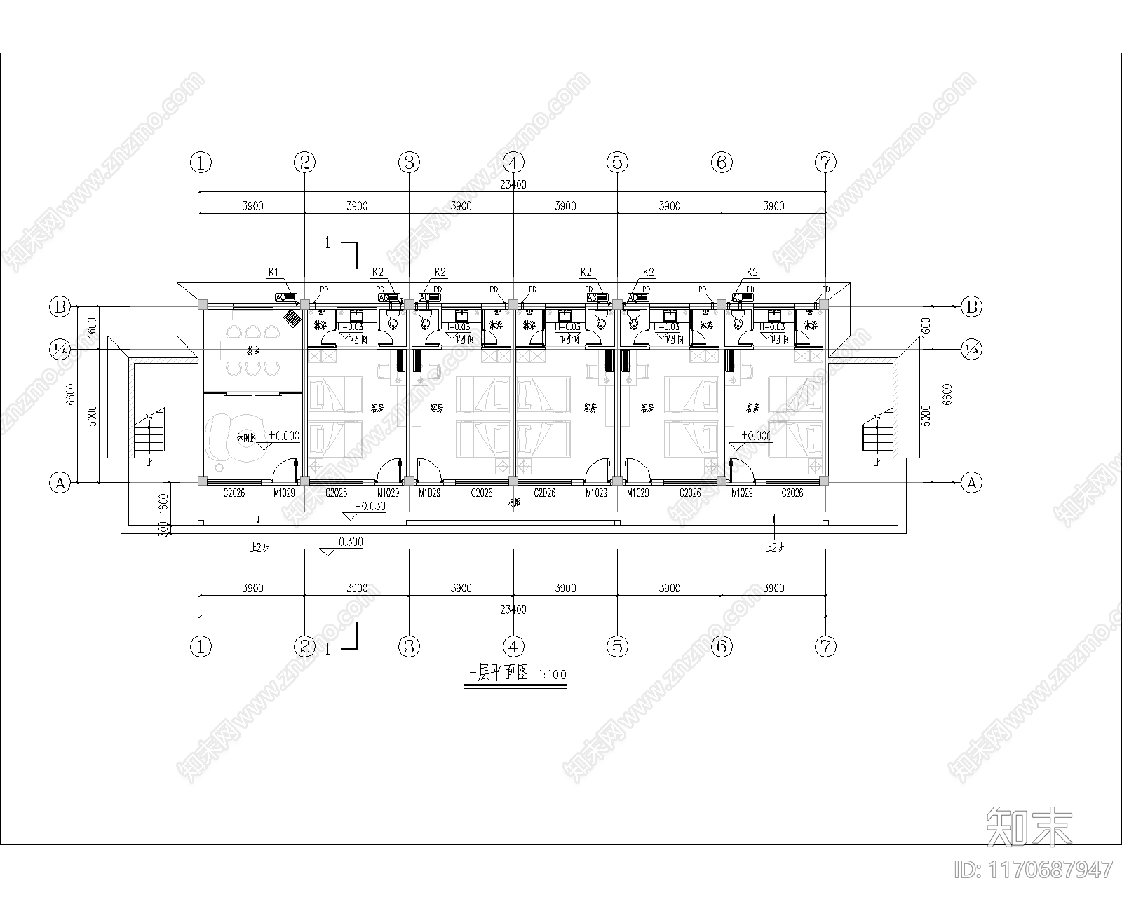 现代简约民宿建筑cad施工图下载【ID:1170687947】