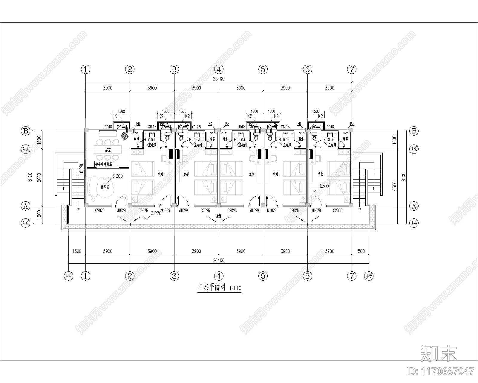 现代简约民宿建筑cad施工图下载【ID:1170687947】