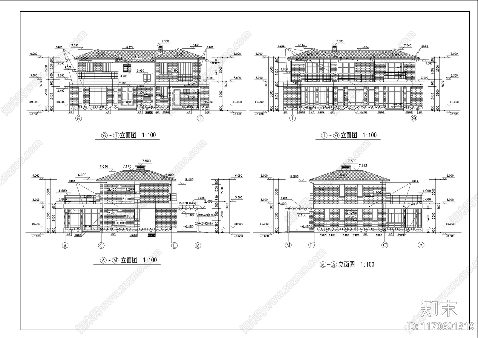 现代简约别墅建筑cad施工图下载【ID:1170691319】