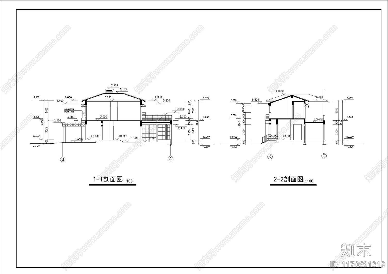 现代简约别墅建筑cad施工图下载【ID:1170691319】