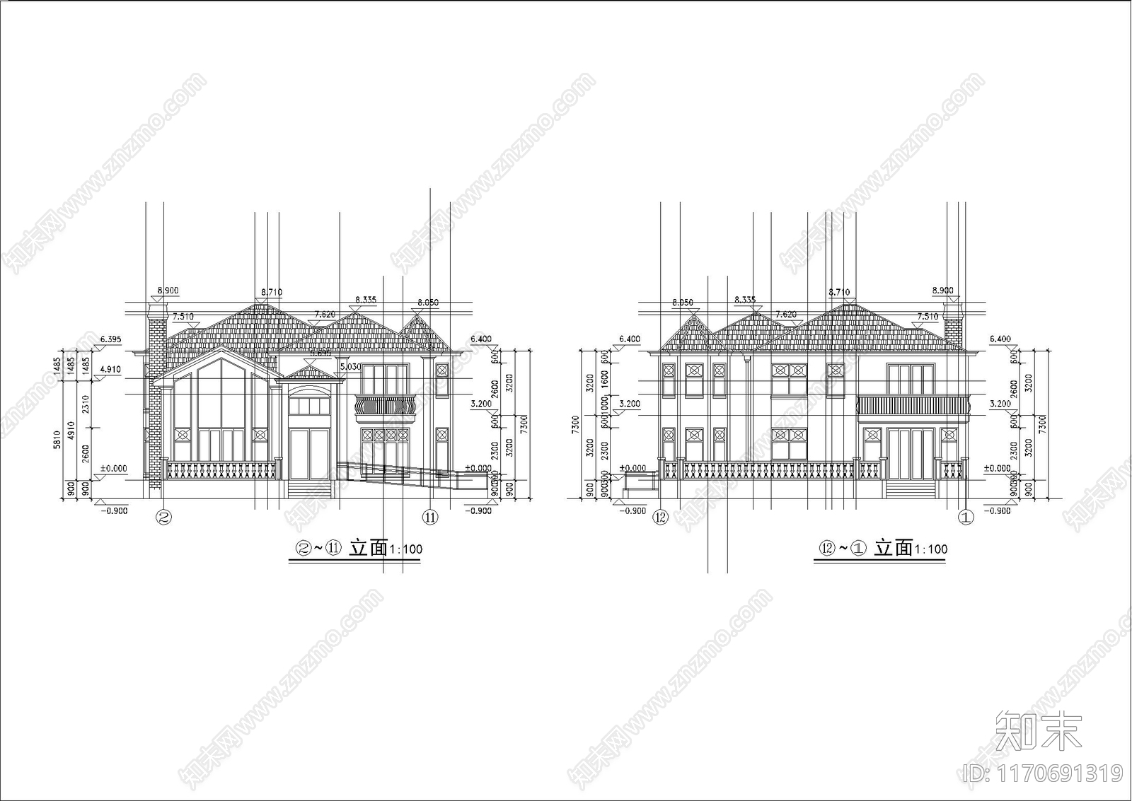 现代简约别墅建筑cad施工图下载【ID:1170691319】