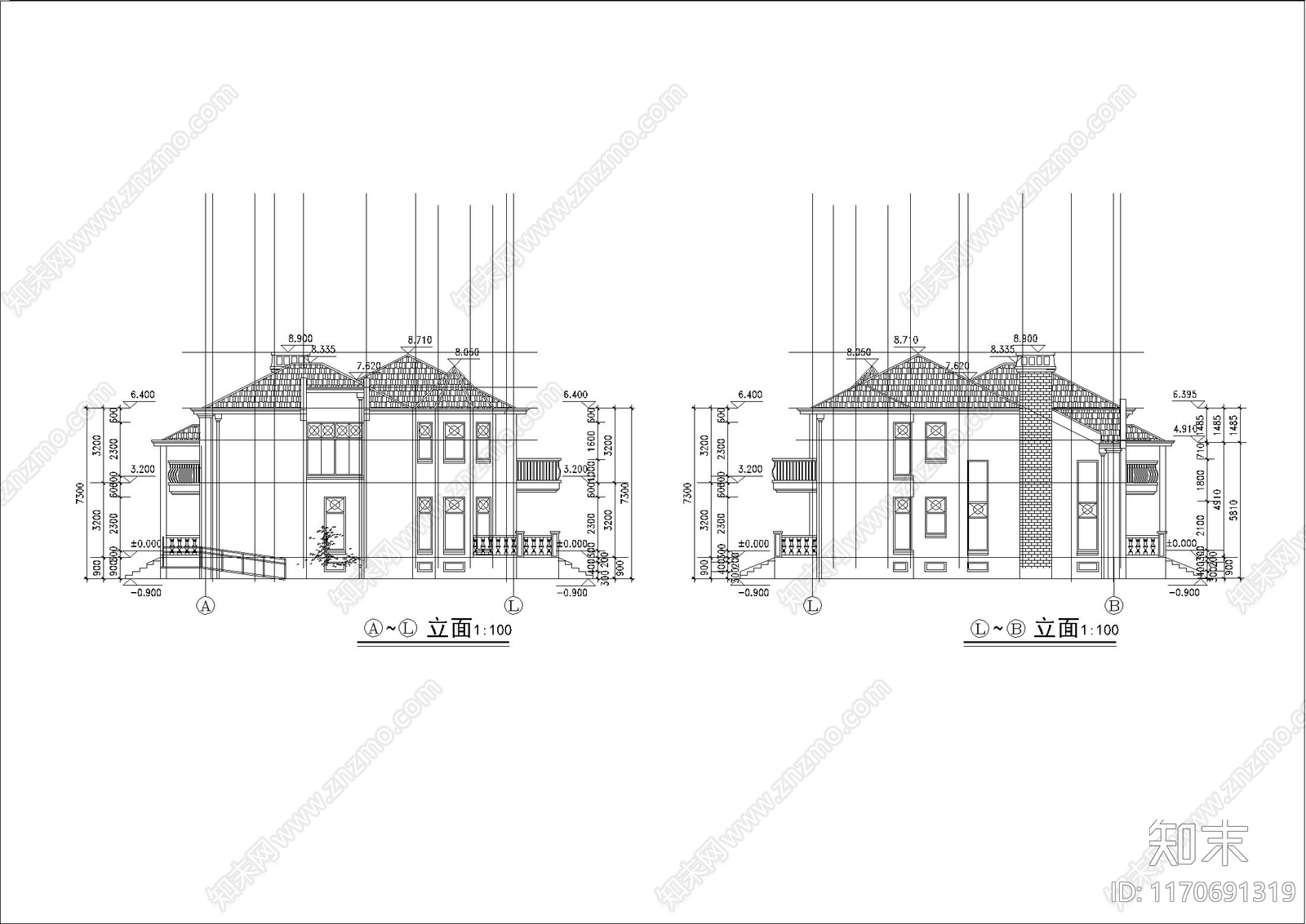 现代简约别墅建筑cad施工图下载【ID:1170691319】