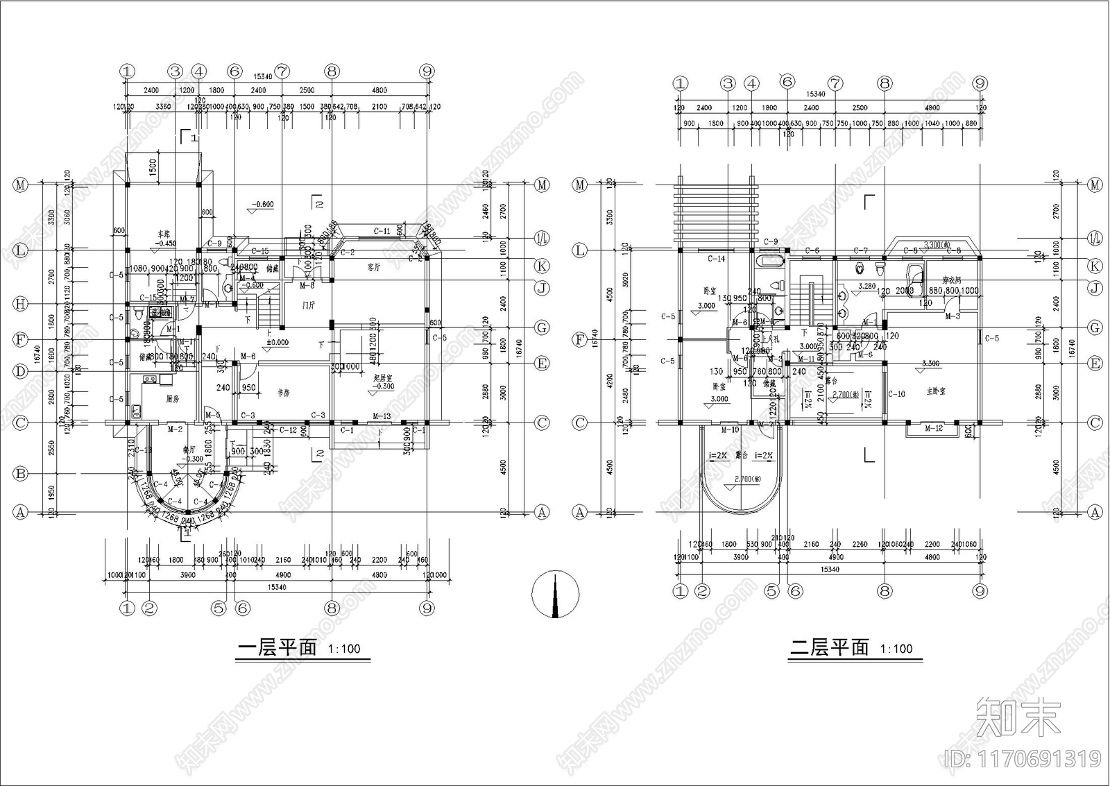 现代简约别墅建筑cad施工图下载【ID:1170691319】