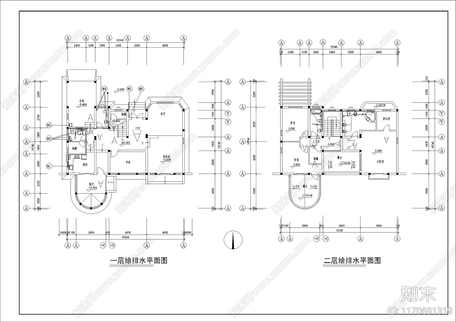 现代简约别墅建筑cad施工图下载【ID:1170691319】