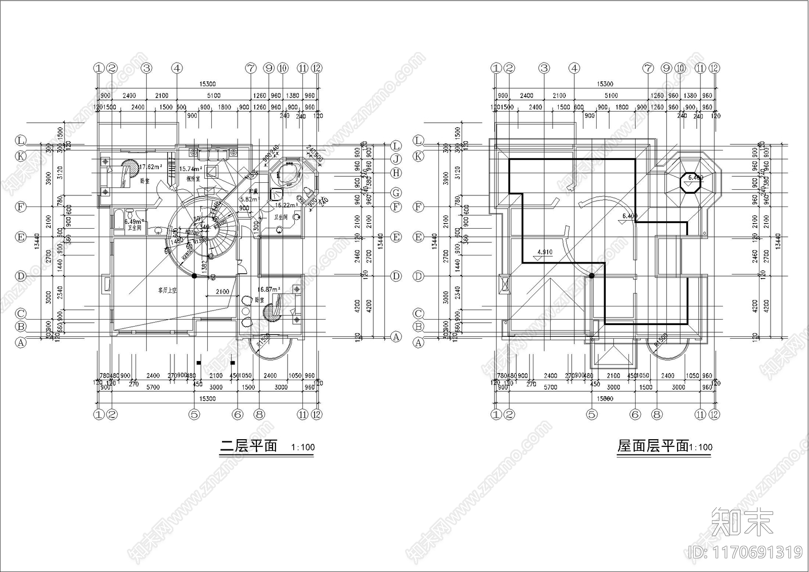 现代简约别墅建筑cad施工图下载【ID:1170691319】