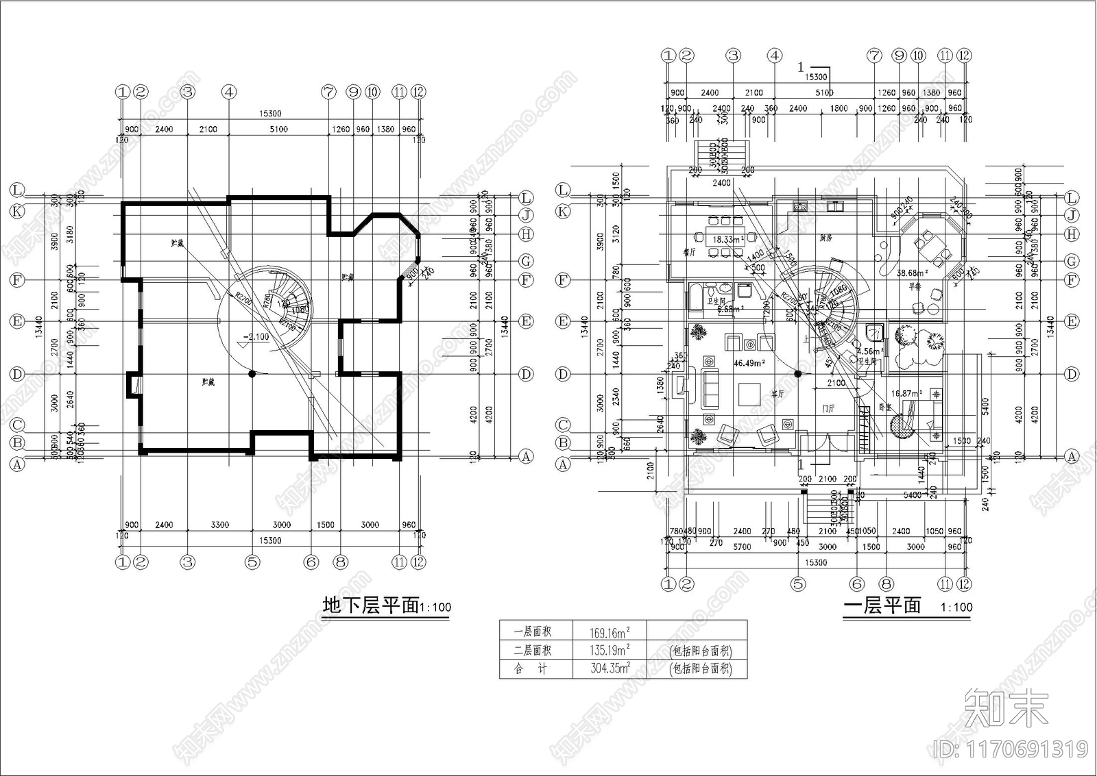 现代简约别墅建筑cad施工图下载【ID:1170691319】