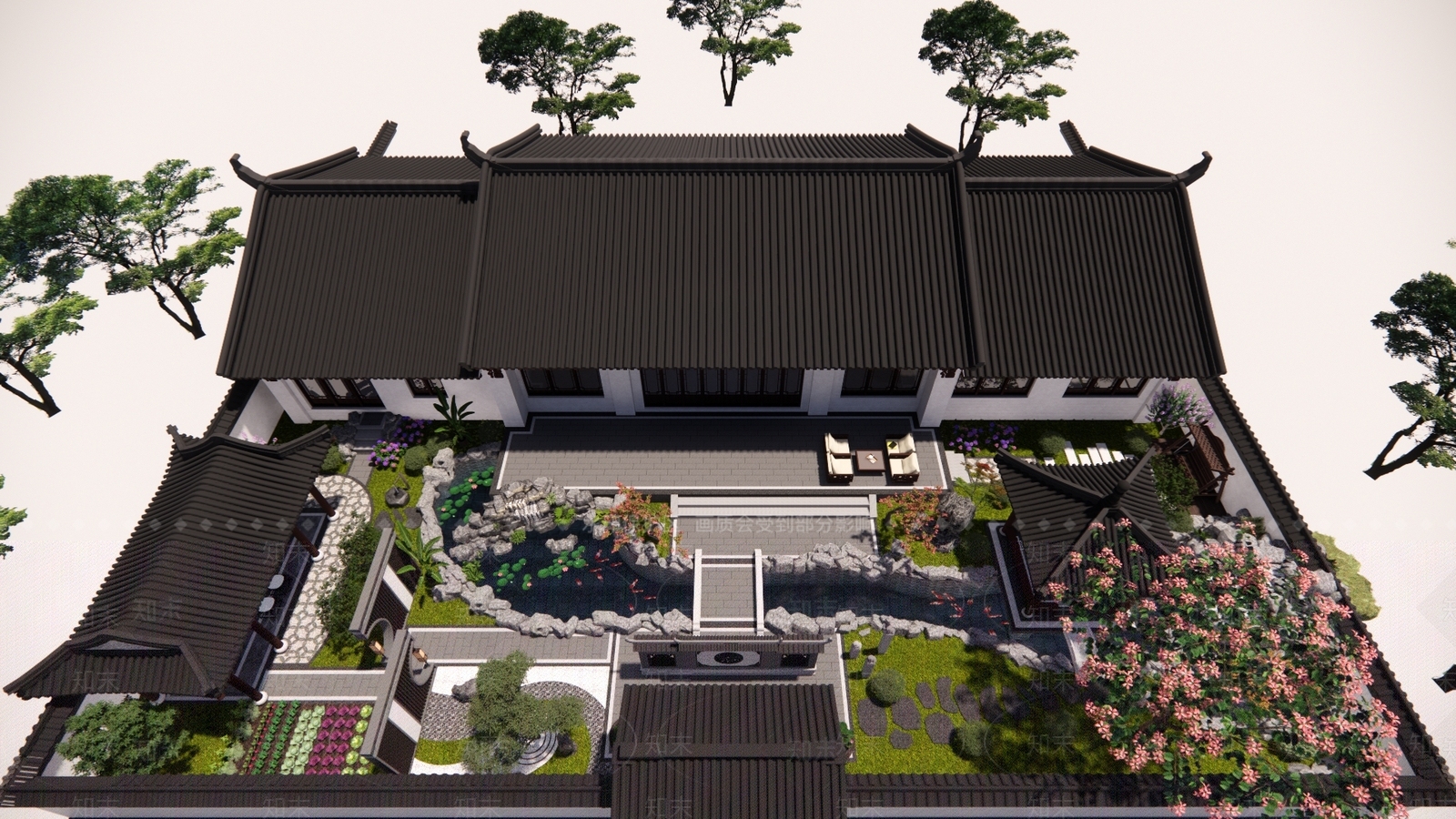 中式乡村庭院SU模型下载【ID:1171084351】
