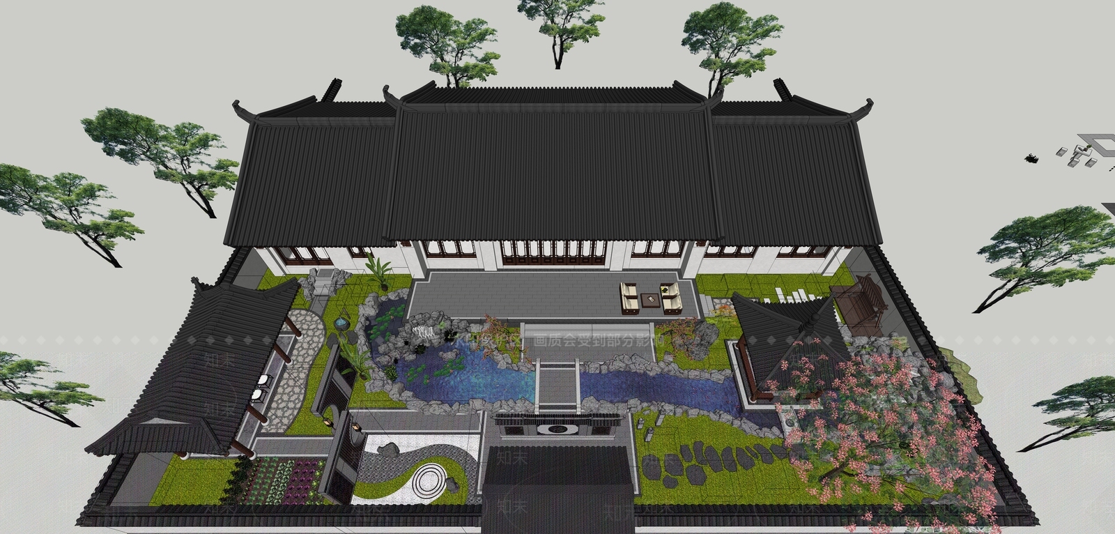 中式乡村庭院SU模型下载【ID:1171084351】