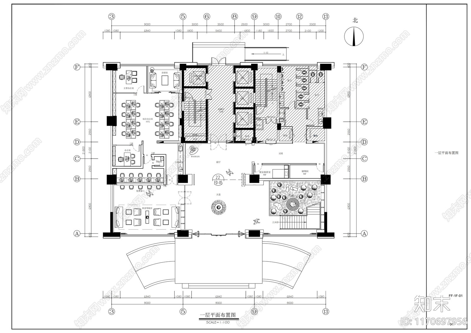 现代中式整体办公空间cad施工图下载【ID:1170697956】