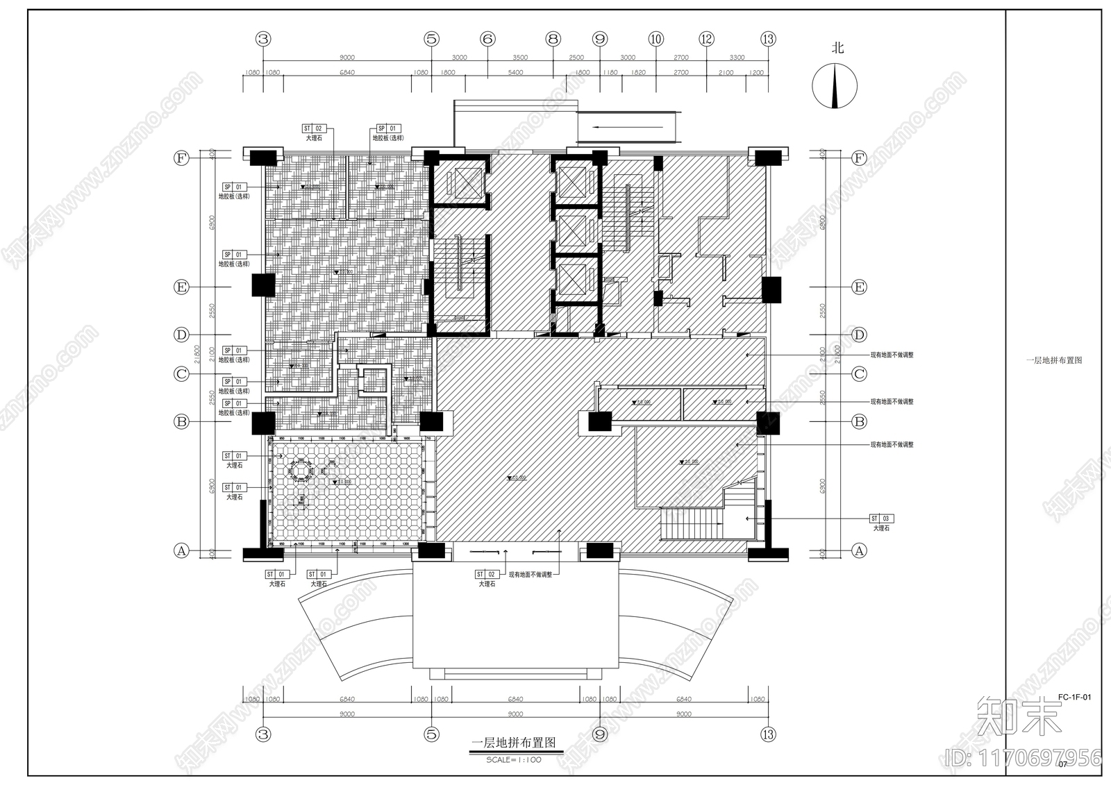 现代中式整体办公空间cad施工图下载【ID:1170697956】