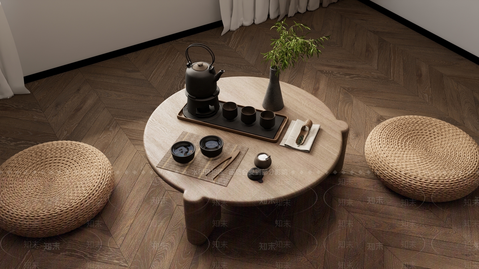 日式禅意茶桌椅3D模型下载【ID:1170699806】