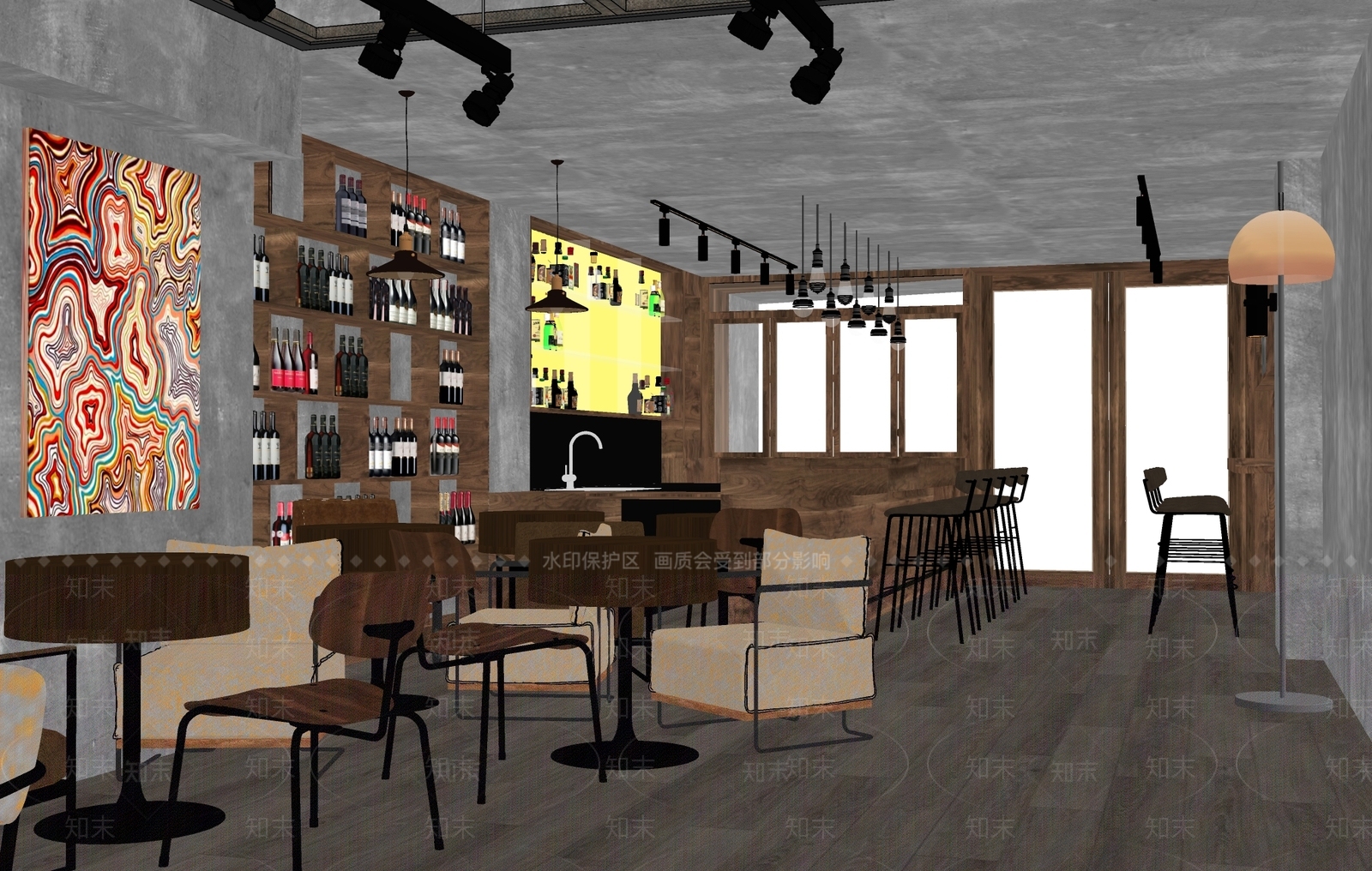 工业原木酒吧SU模型下载【ID:1170702898】