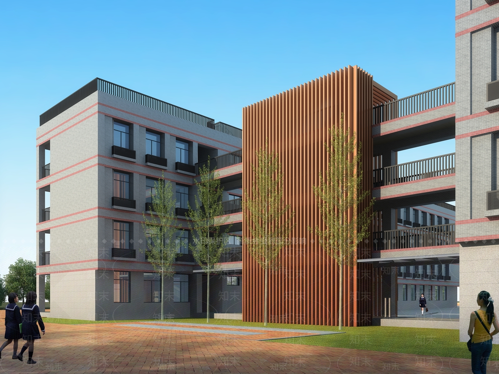 现代学校外观3D模型下载【ID:1170715640】
