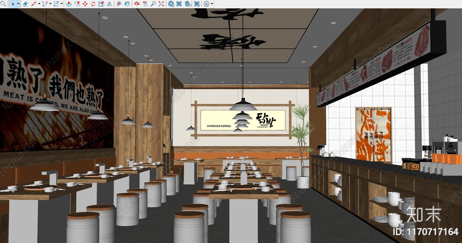 现代工业烧烤烤肉店SU模型下载【ID:1170717164】