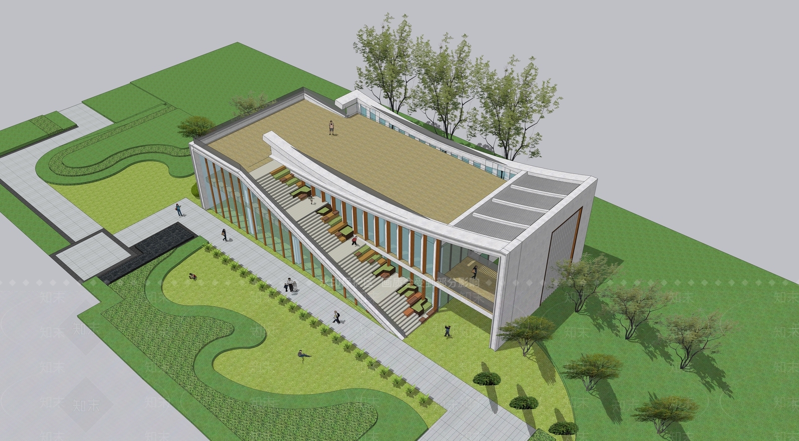 现代展览馆建筑SU模型下载【ID:1170731219】