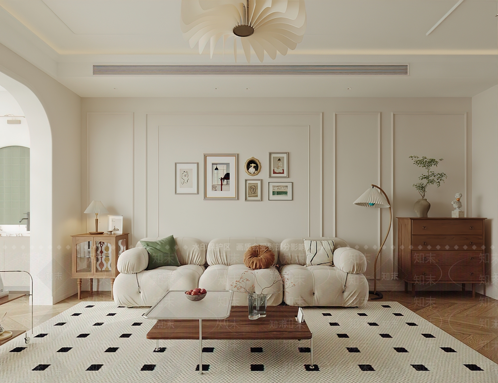 奶油法式沙发组合3D模型下载【ID:1170734646】