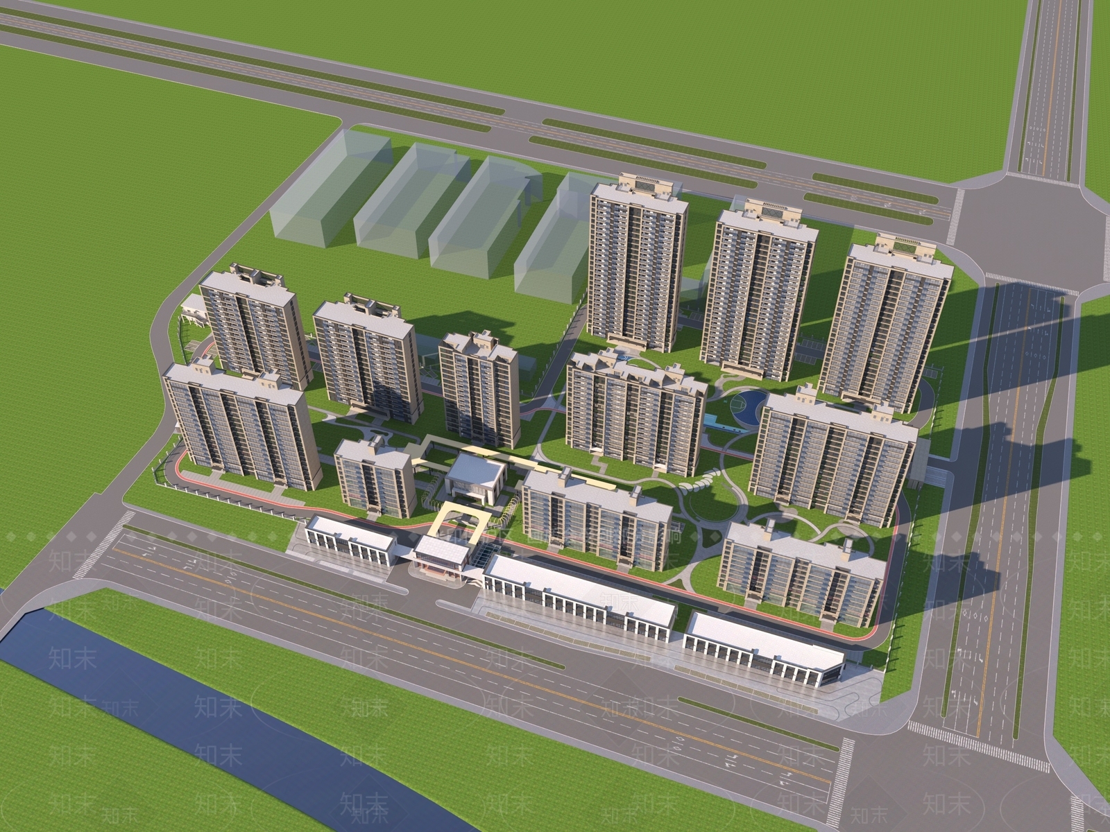 现代鸟瞰规划3D模型下载【ID:1170765400】