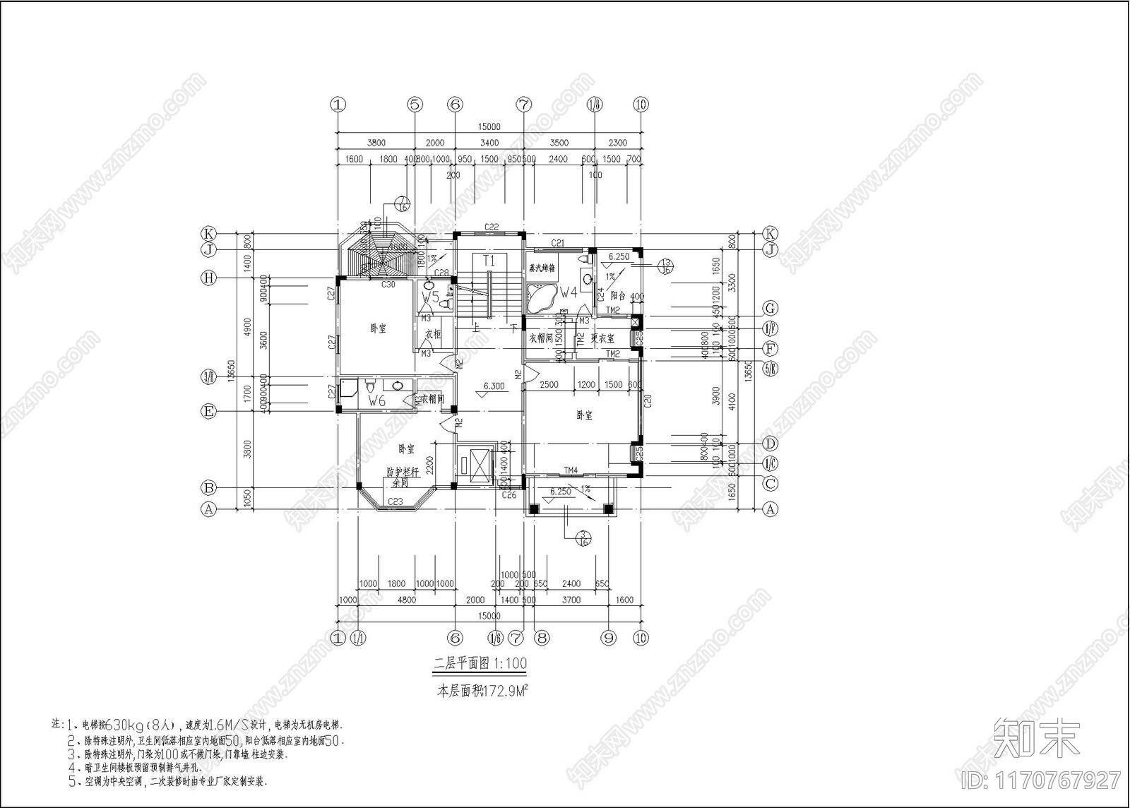 简欧别墅建筑施工图下载【ID:1170767927】