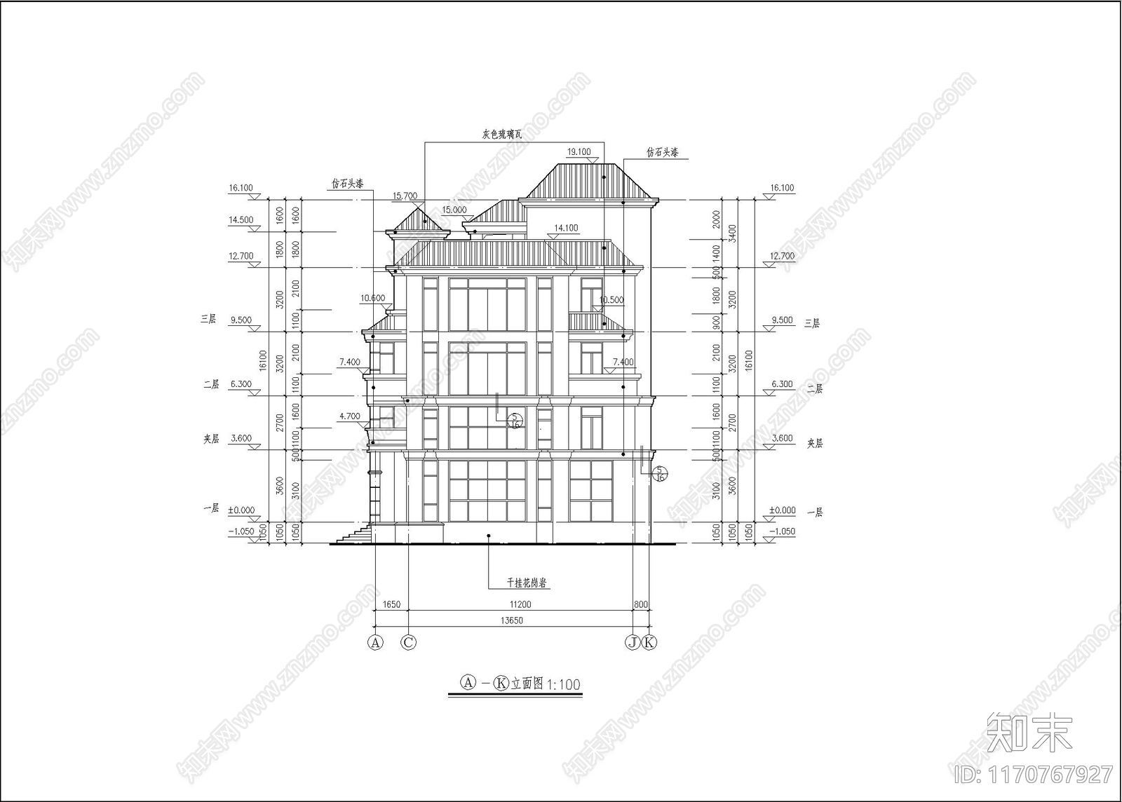 简欧别墅建筑施工图下载【ID:1170767927】