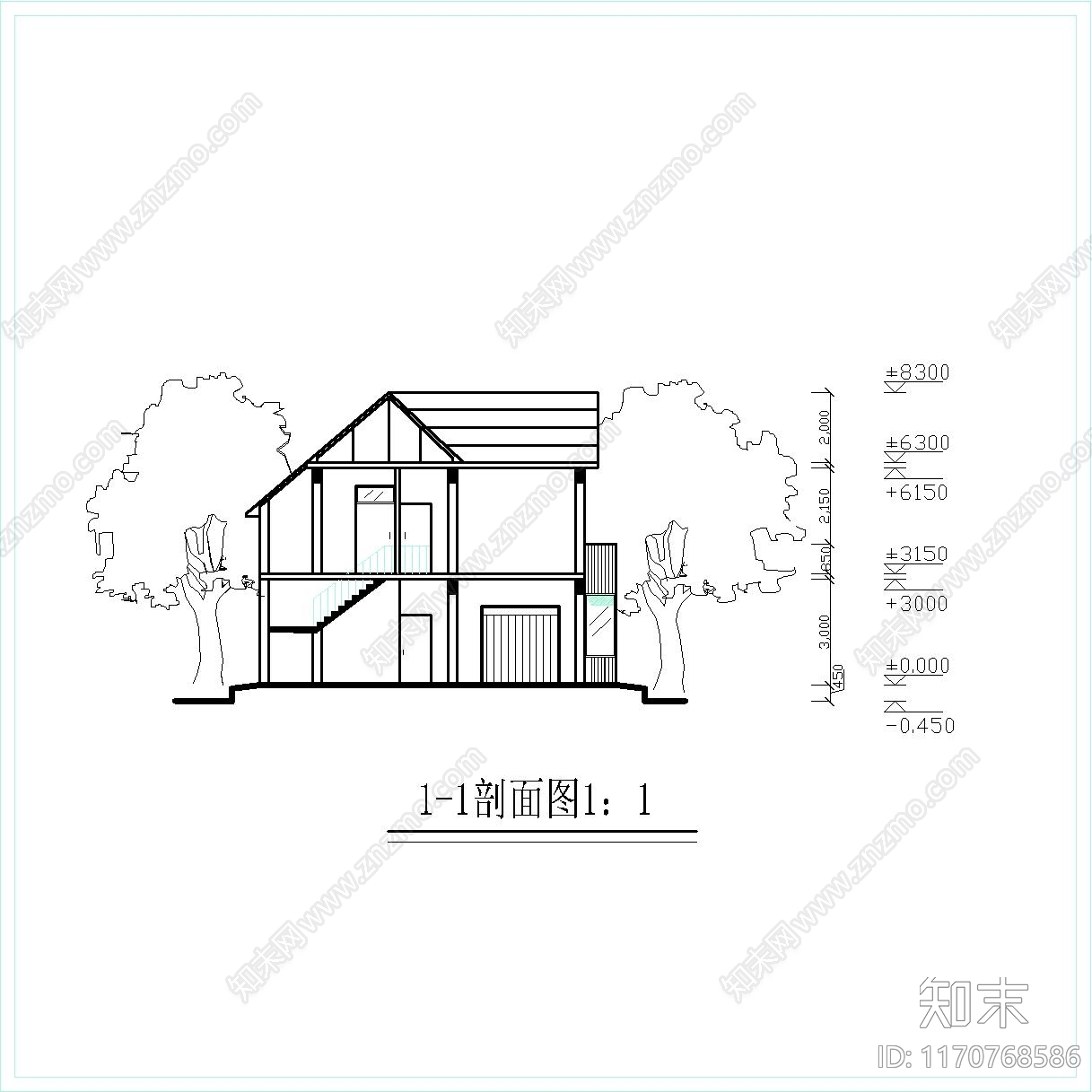 现代简欧别墅建筑施工图下载【ID:1170768586】