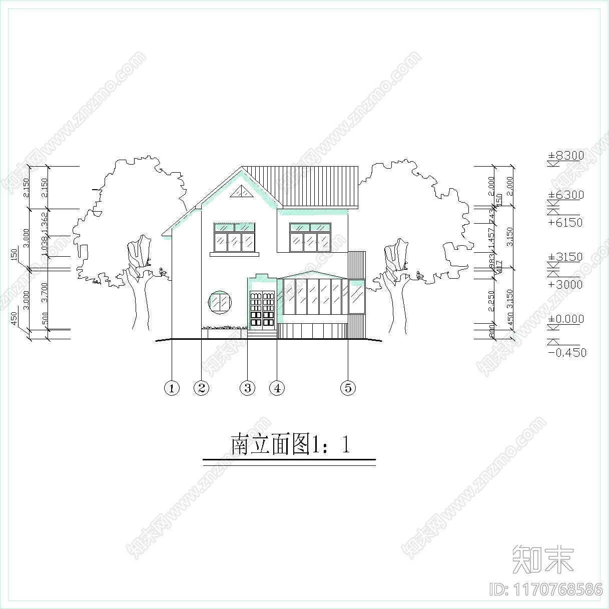 现代简欧别墅建筑施工图下载【ID:1170768586】